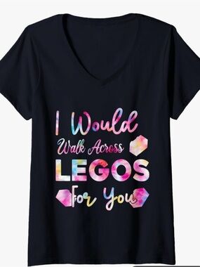 I Would Walk Across Legos For You Short Sleeve V-Neck Tee - Black